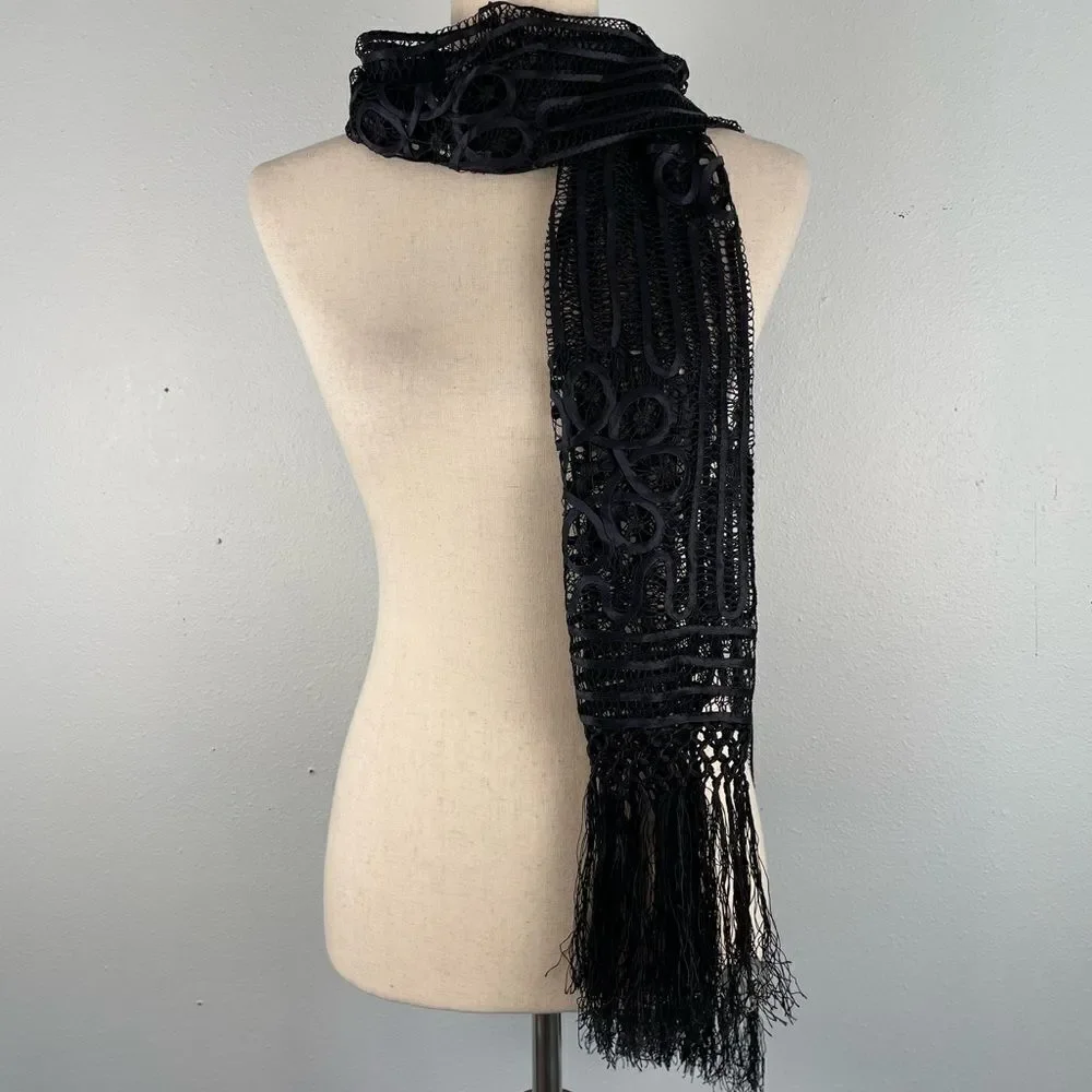 Chicos Black Silk Scarf EUC